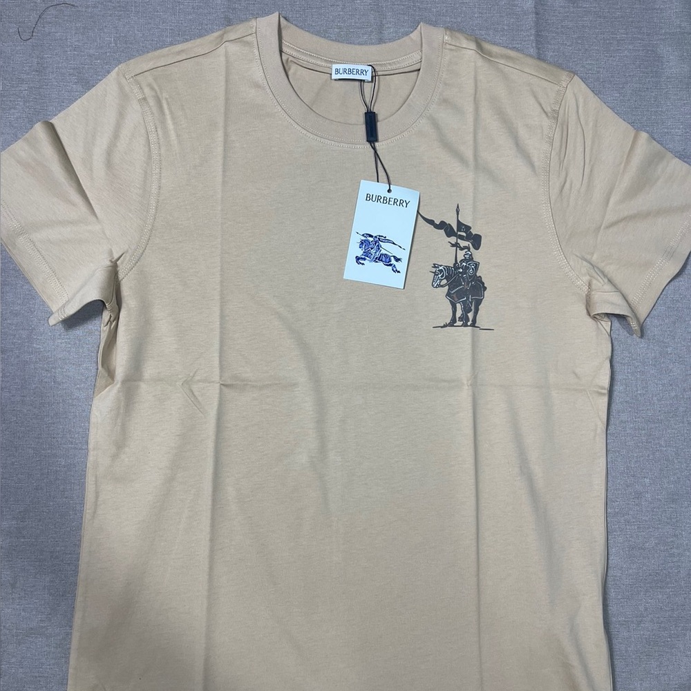 Burberry Tan Short Sleeve Tee with Embroidered Design